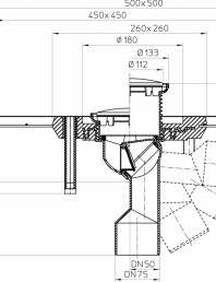 Desen tehnic: Receptor pentru balcon si terasa DN50/75 cu guler din beton polimer CeraDrain
