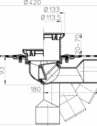 Desen tehnic: Receptor pentru balcon si terasa DN50/75 cu manseta din bitum