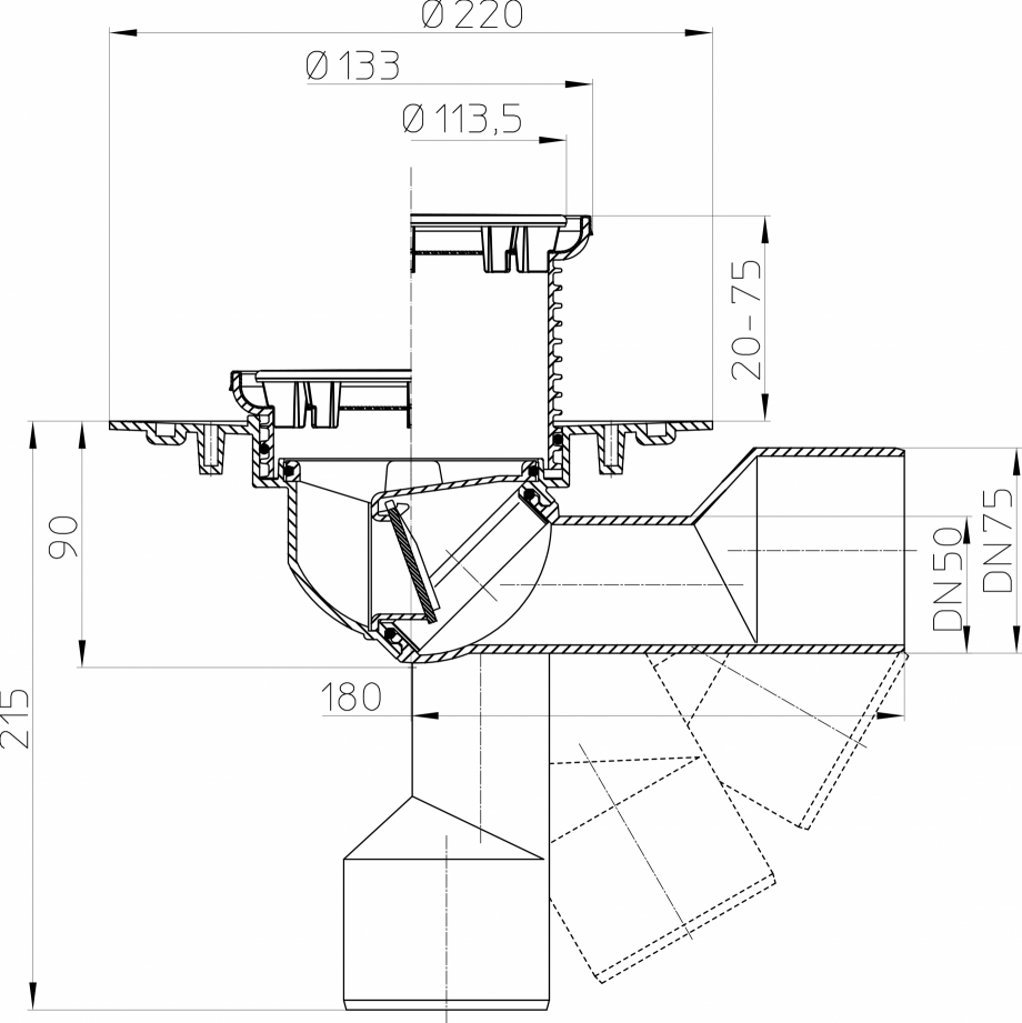 Pagina 1-CAD-PDF Desen tehnic: Receptor pentru balcon si terasa DN50/75 cu articulatie HL Hutterer &...