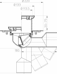 Desen tehnic: Receptor pentru balcon si terasa DN50/75 cu articulatie