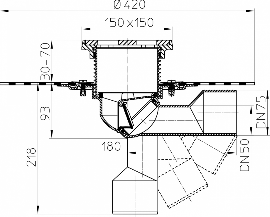 Pagina 1-CAD-PDF Desen tehnic: Receptor pentru balcon si terasa DN50/75 cu articulatie, cu manseta din bitum ...