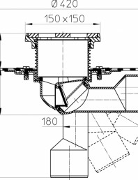 Desen tehnic: Receptor pentru balcon si terasa DN50/75 cu articulatie, cu manseta din bitum