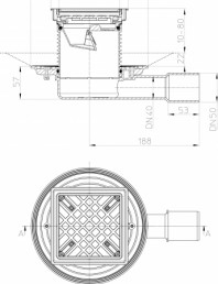 Desen tehnic: Sifon orizontal pentru balcoane si terase DN40/50