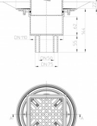 Desen tehnic: Sifon vertical pentru balcoane si terase, pentru montare pe gresie
