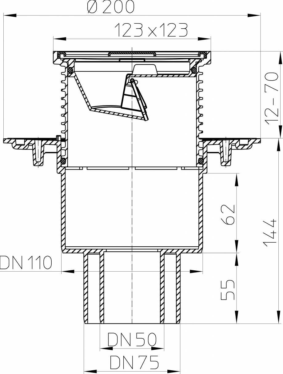 Pagina 1-CAD-PDF Desen tehnic: Receptor vertical pentru balcon si terasa DN50/75/110 HL Hutterer &...