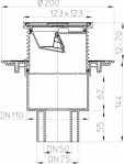 Desen tehnic Receptor vertical pentru balcon si terasa DN50 75 110 HL Hutterer & Lechner -
