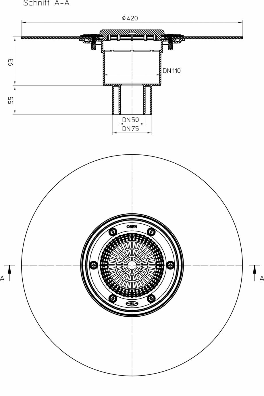 Pagina 1-CAD-PDF Desen tehnic: Corp receptor vertical pentru balcon si terasa DN50/75/110, cu manseta din...