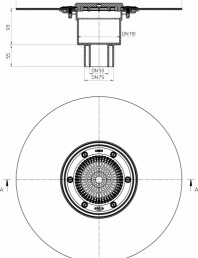 Desen tehnic: Corp receptor vertical pentru balcon si terasa DN50/75/110, cu manseta din bitum