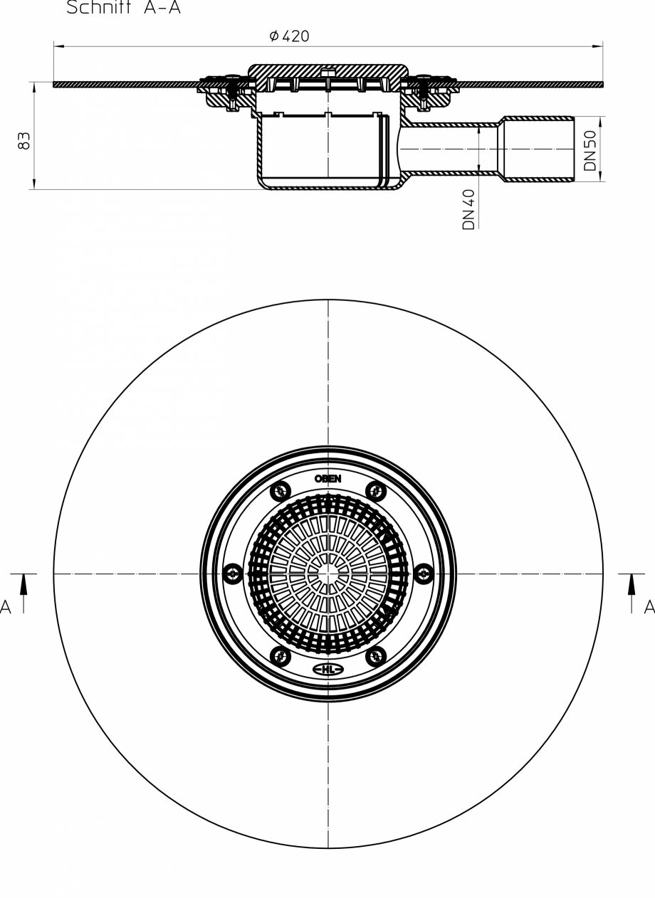 Pagina 1 - CAD-PDF Desen tehnic: Corp receptor orizontal pentru balcon si terasa DN40/50, cu manseta...