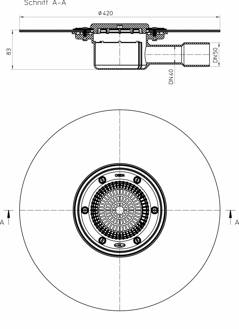 Pagina 1-CAD-PDF Desen tehnic: Corp receptor orizontal pentru balcon si terasa DN40/50, cu manseta din bitum ...