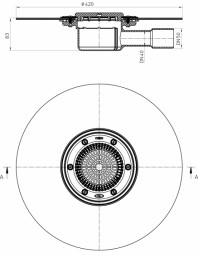 Desen tehnic: Corp receptor orizontal pentru balcon si terasa DN40/50, cu manseta din bitum