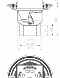 Desen tehnic: Sifon vertical pentru balcon si terasa cu iesirea la scurgere DN75/110