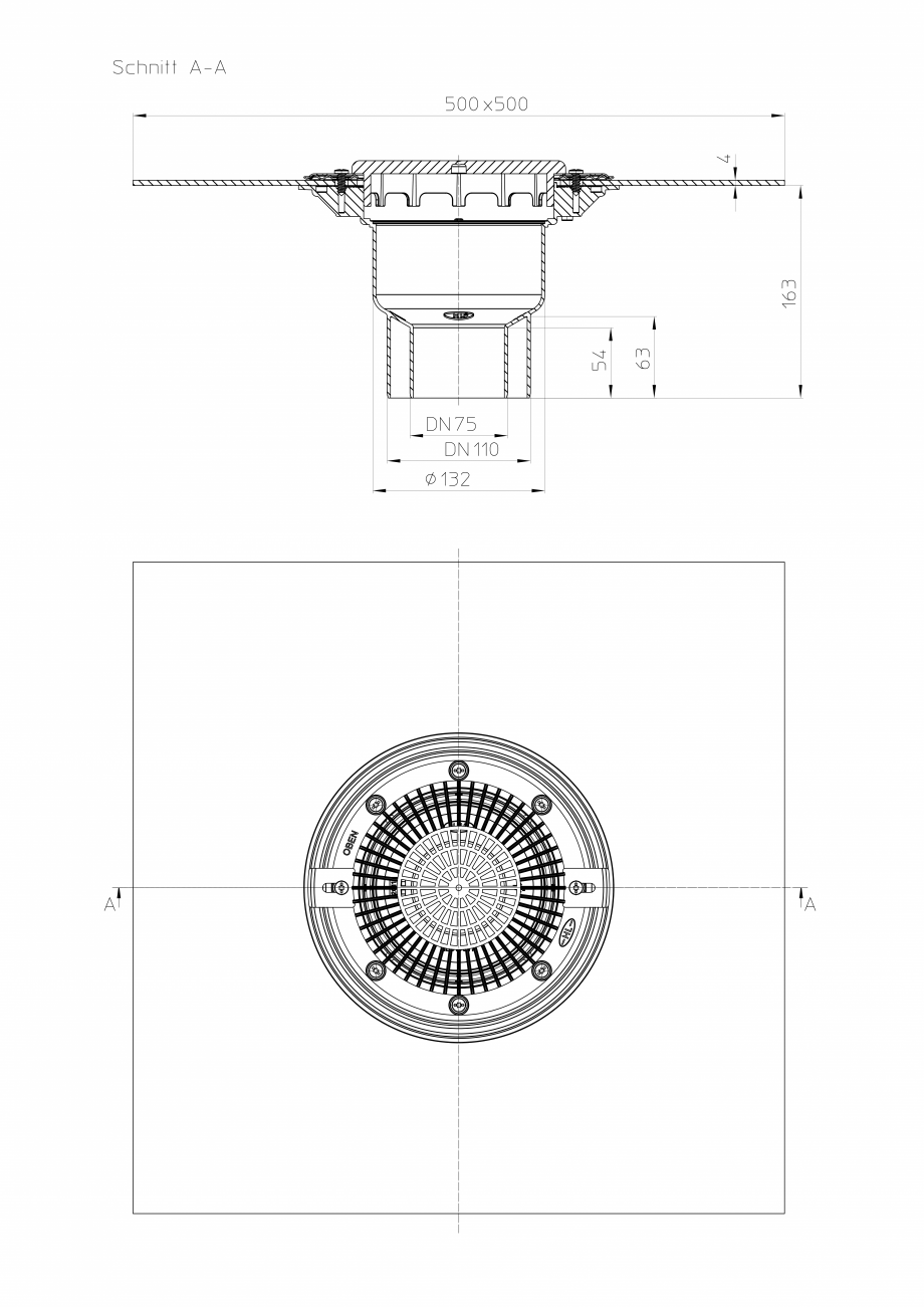 Pagina 1-CAD-PDF Desen tehnic: Corp sifon vertical pentru balcon si terasa DN75/110, cu manseta din bitum HL ...