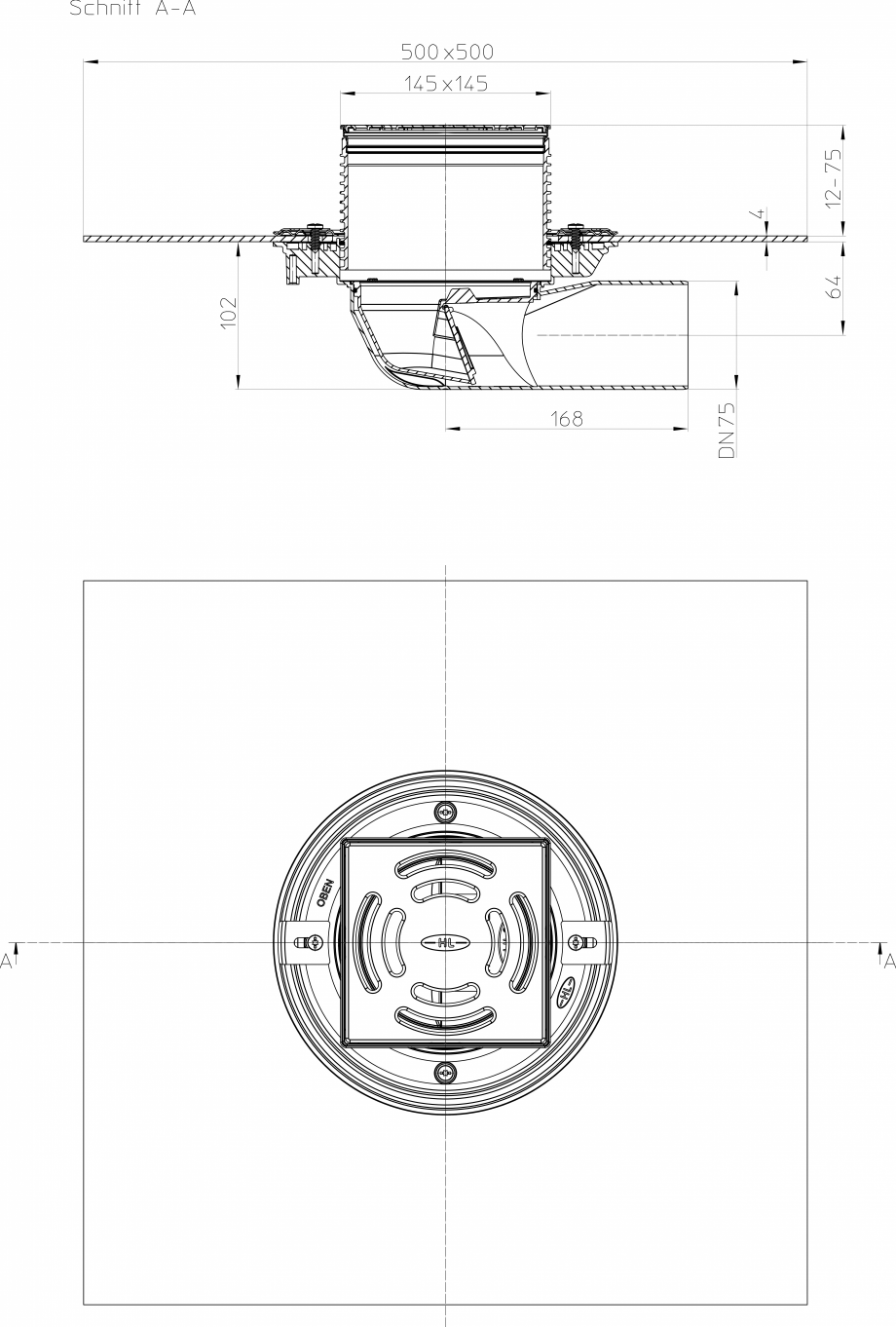 Pagina 1 - CAD-PDF Desen tehnic: Sifon pentru balcon si terasa cu iesirea la scurgere DN75 pe...