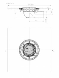 Desen tehnic: Corp sifon orizontal pentru balcon si terasa DN75 cu manseta din bitum