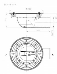 Desen tehnic: Corp sifon pentru balcon si terasa DN75 cu manseta din bitum