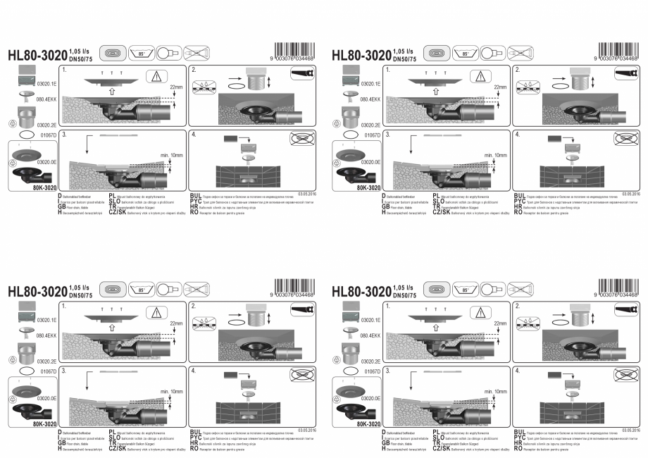 Pagina 1-Exemplu montaj: Sifon pentru balcoane si terase DN50/75, rotativ HL Hutterer & Lechner HL80-3020...