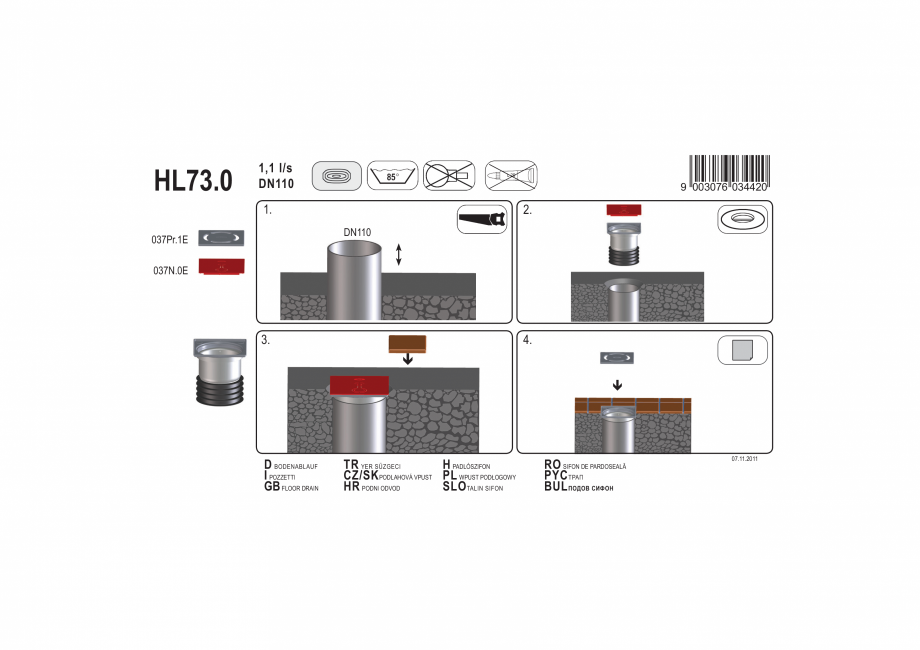 Pagina 1-Exemplu montaj: Sifon vertical DN110 pentru terase si balcoane, capat de coloana HL Hutterer &...