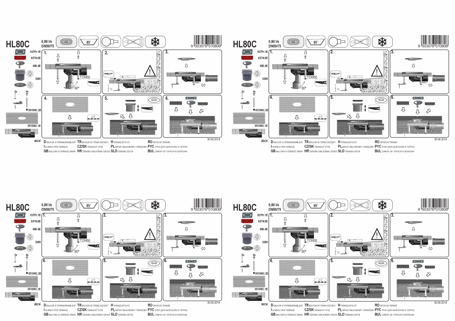 Pagina 1-Exemplu montaj: Receptor pentru balcon si terasa DN50/75, cu guler din beton polimer CeraDrain HL...