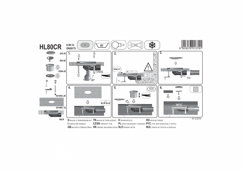 Pagina 1-Exemplu montaj: Receptor pentru balcon si terasa DN50/75 cu guler din beton polimer CeraDrain HL...