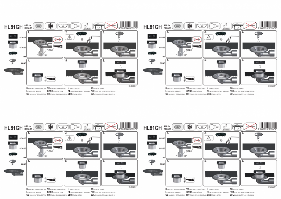 Pagina 1-Desen tehnic: Receptor pentru balcon si terasa DN50/75 cu articulatie, cu manseta din bitum HL...