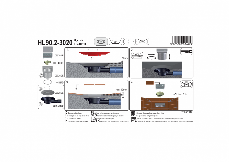 Pagina 1-Exemplu montaj: Receptor pentru balcon si terasa DN40/50 cu iesire orizontala HL Hutterer &...