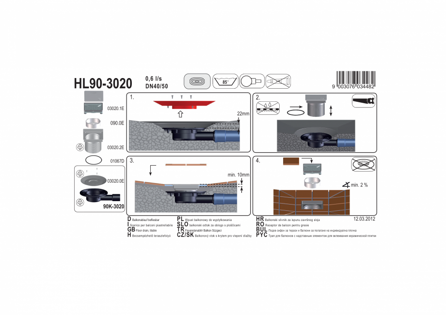 Pagina 1-Exemplu montaj: Sifon orizontal pentru balcoane si terase DN40/50 HL Hutterer & Lechner...