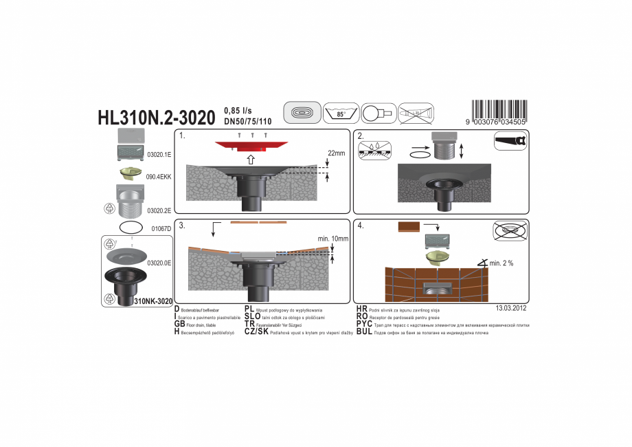 Pagina 1-Exemplu montaj: Sifon vertical pentru balcoane si terase, pentru montare pe gresie HL Hutterer &...