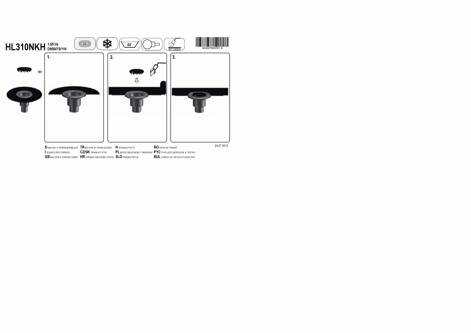 Pagina 1 - Exemplu montaj: Corp receptor vertical pentru balcon si terasa DN50/75/110, cu manseta...