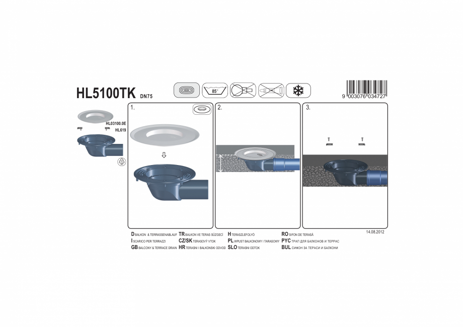 Pagina 1-Exemplu montaj: Corp sifon pentru balcon si terasa DN75 cu manseta din bitum HL Hutterer &...