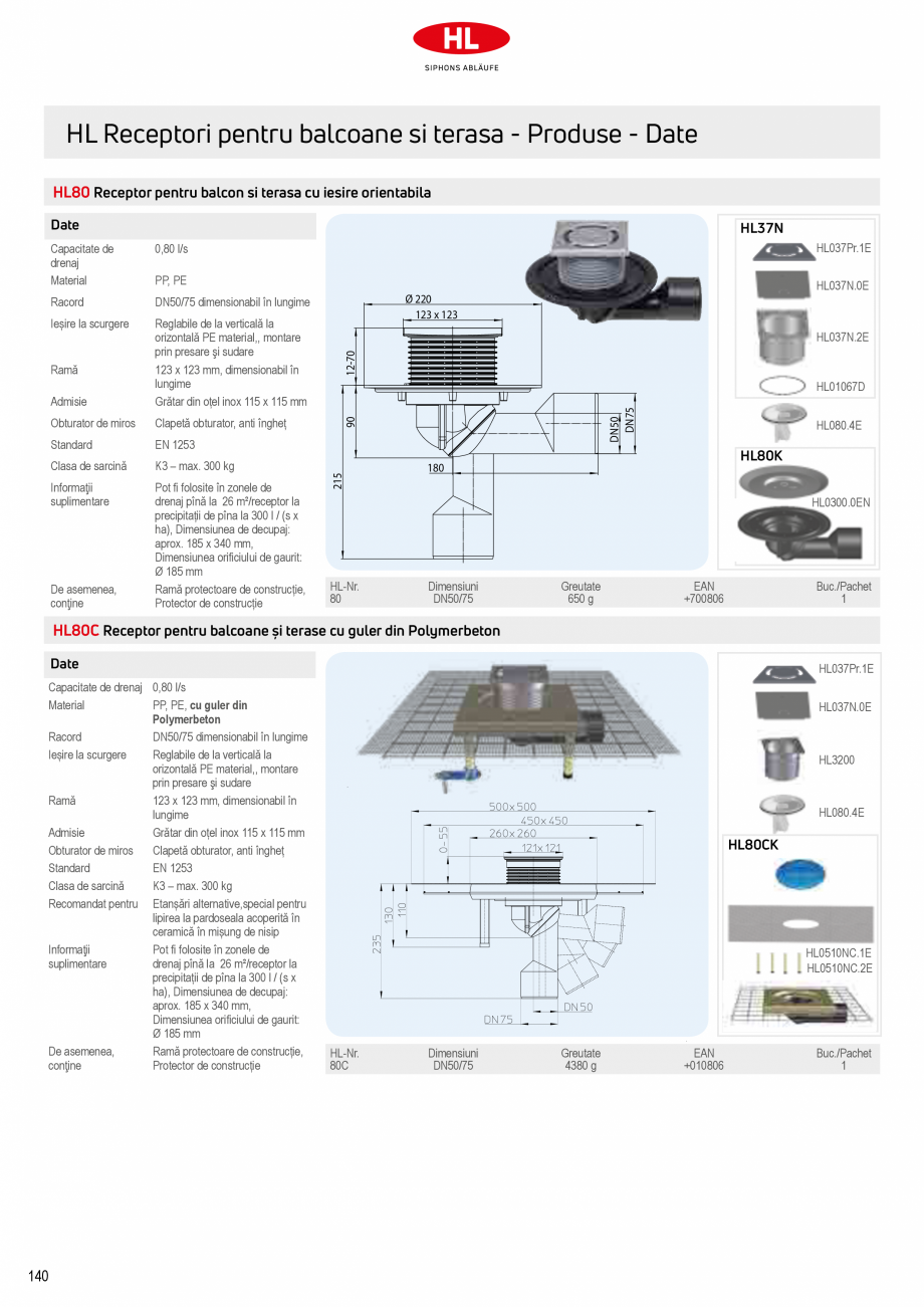 Pagina 8-Receptoare de scurgere pentru balcoane si terase HL Hutterer & Lechner HL73.0, HL73.2, HL80,...