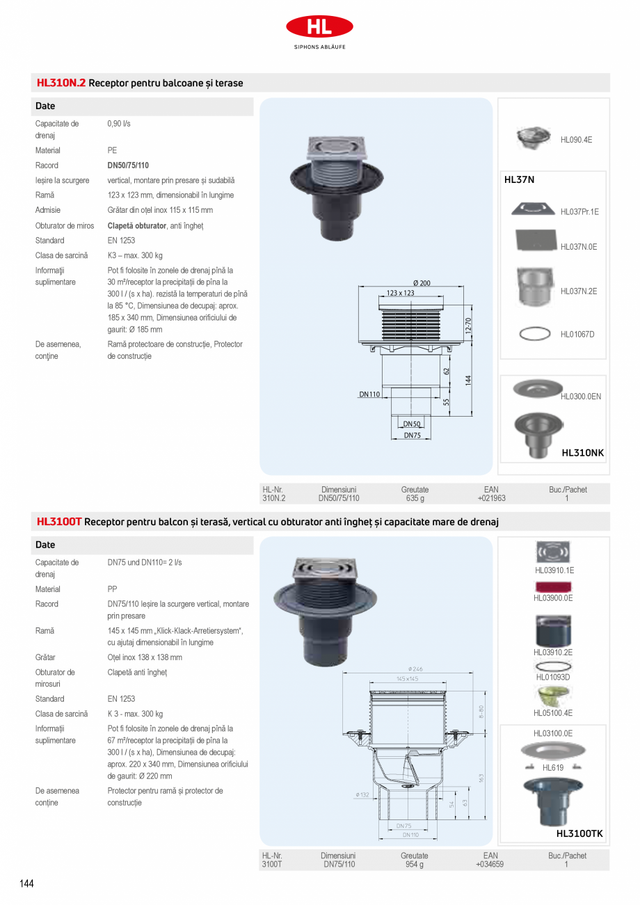 Pagina 12-Receptoare de scurgere pentru balcoane si terase HL Hutterer & Lechner HL73.0, HL73.2, HL80,...