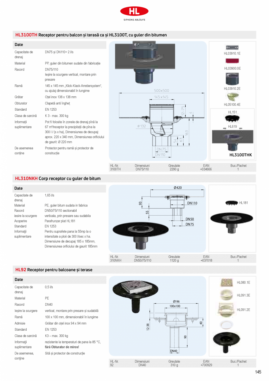 Pagina 13-Receptoare de scurgere pentru balcoane si terase HL Hutterer & Lechner HL73.0, HL73.2, HL80,...