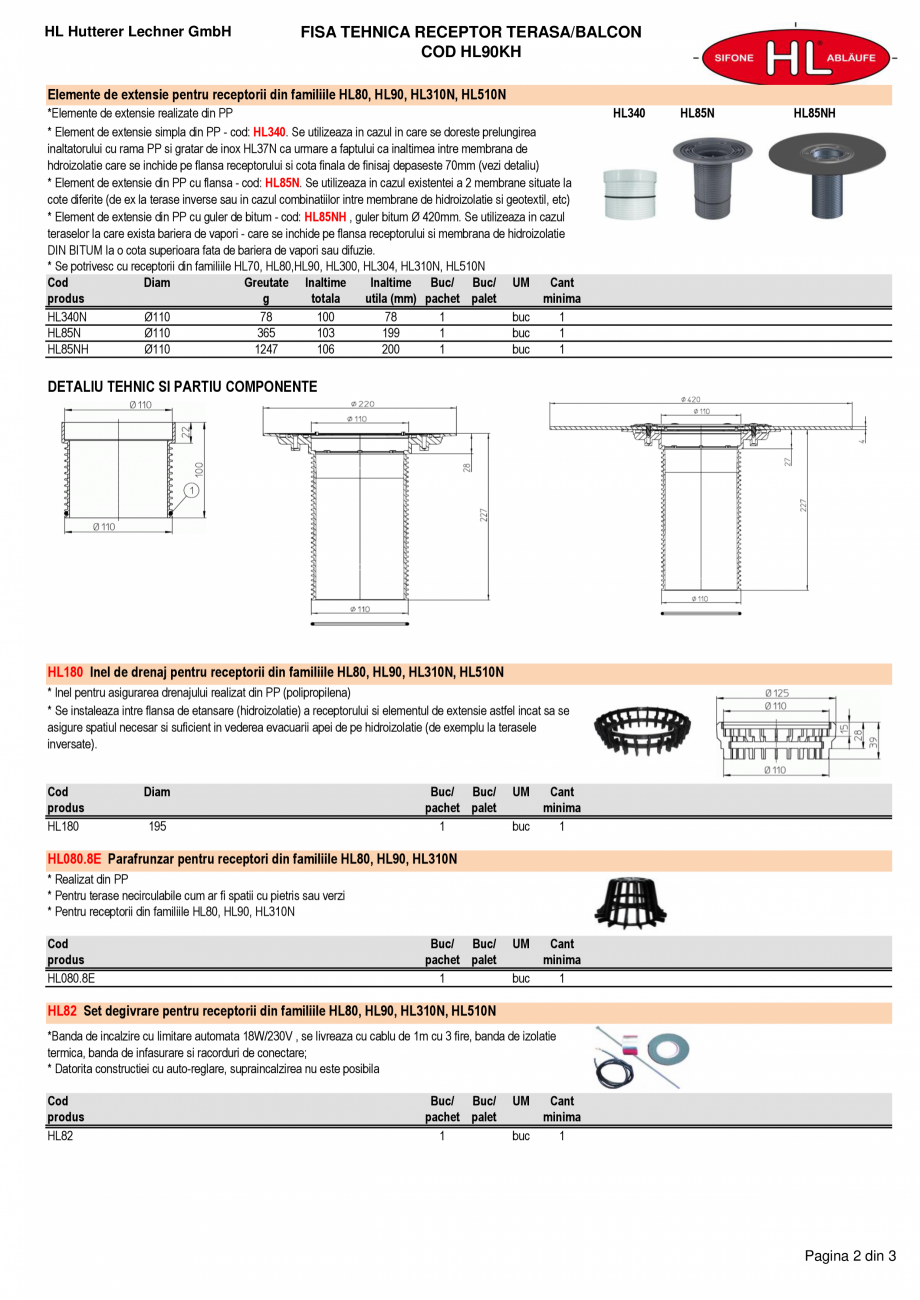 Pagina 2-Receptor terasa - iesire laterala D40/50 - guler bitum HL Hutterer & Lechner HL90KH Fisa tehnica...