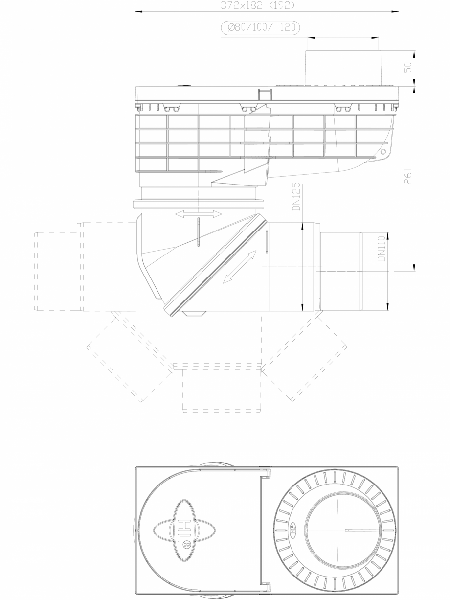 Pagina 1-CAD-DXF Caseta ape pluviale cu racord de evacuare orientabil HL Hutterer & Lechner Detaliu de...