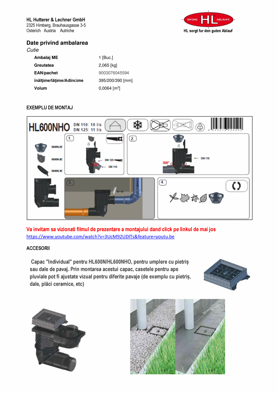 Pagina 2-Caseta ape pluviale pentru burlane inglobate in fatada HL Hutterer & Lechner HL600NHO Fisa...
