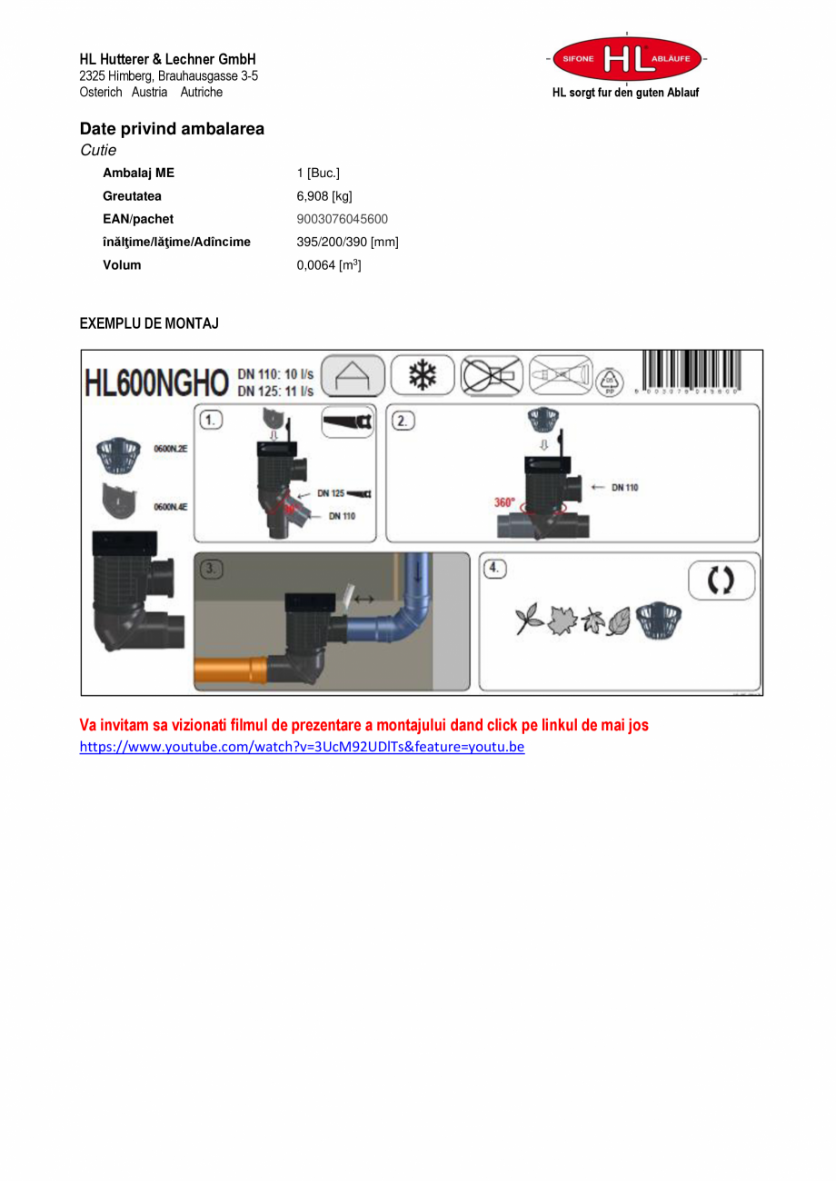 Pagina 2-Caseta ape pluviale pentru burlane inglobate in fatada HL Hutterer & Lechner HL600NGHO Fisa...