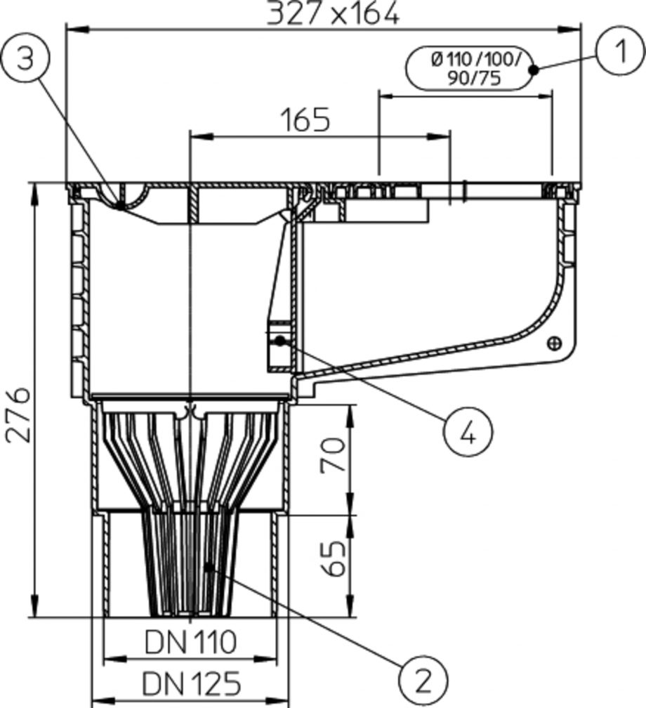 Pagina 1-Caseta ape pluviale cu racord evacuare vertical fix - desen tehnic HL Hutterer & Lechner HL660/2...