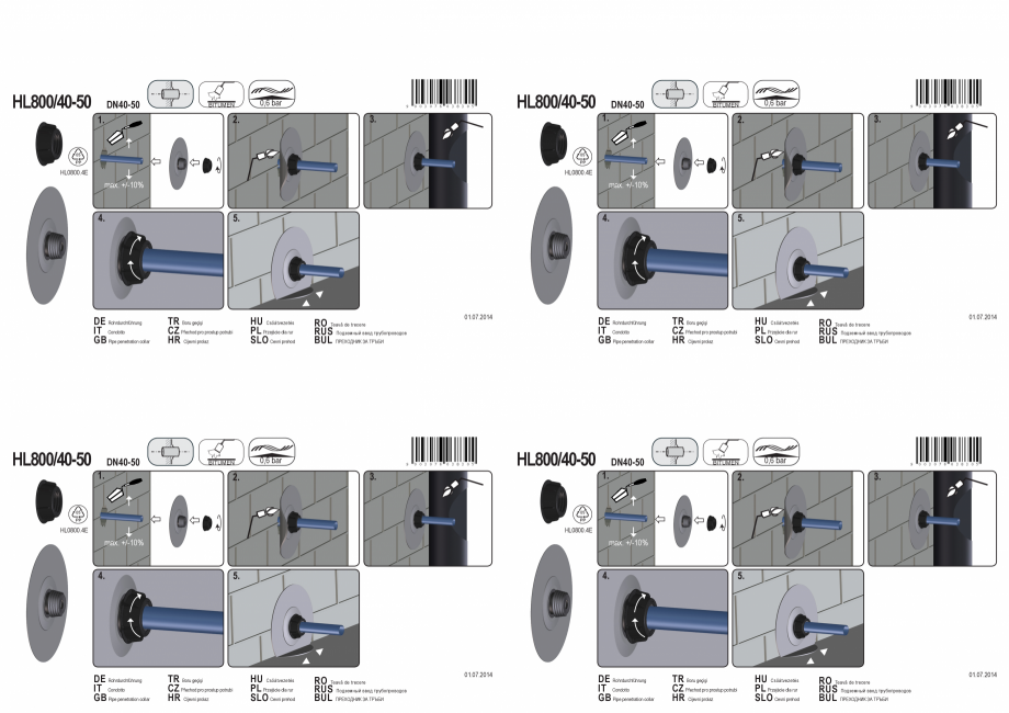 Pagina 1-Montajul piesei de trecere prin perete cu manseta din Bitum; d 40-50 mm HL Hutterer & Lechner...