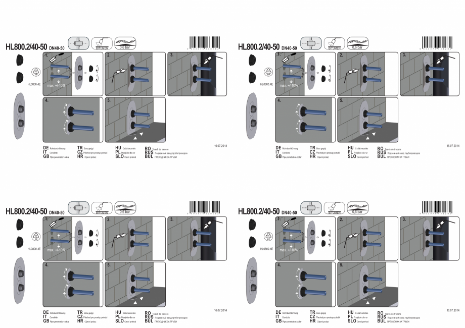 Pagina 1-Montajul piesei de trecere prin perete cu manseta din Bitum; d 40-50 mm HL Hutterer & Lechner...