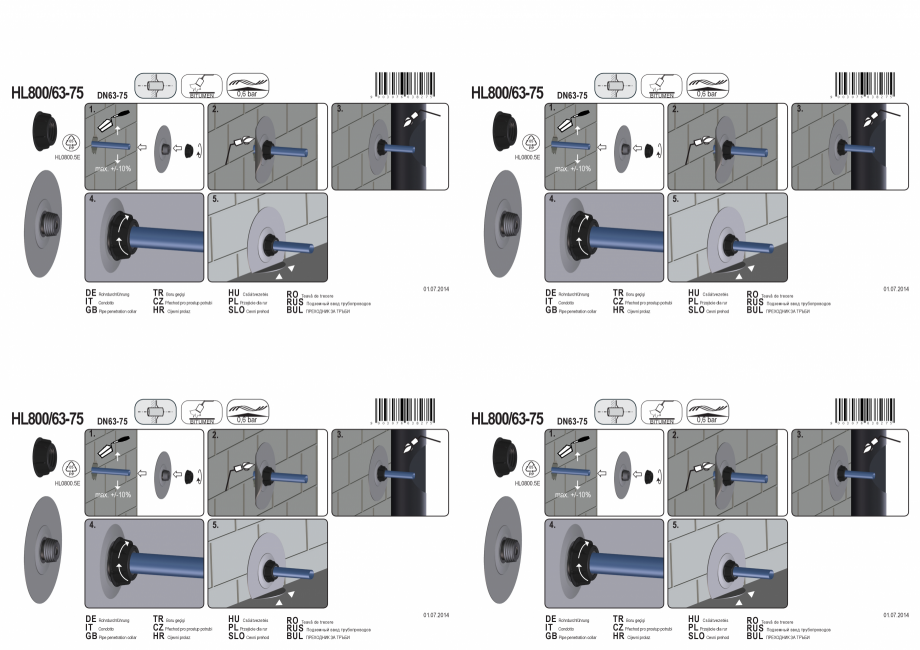 Pagina 1-Montajul piesei de trecere prin perete cu manseta din Bitum; d 63-75 mm HL Hutterer & Lechner...
