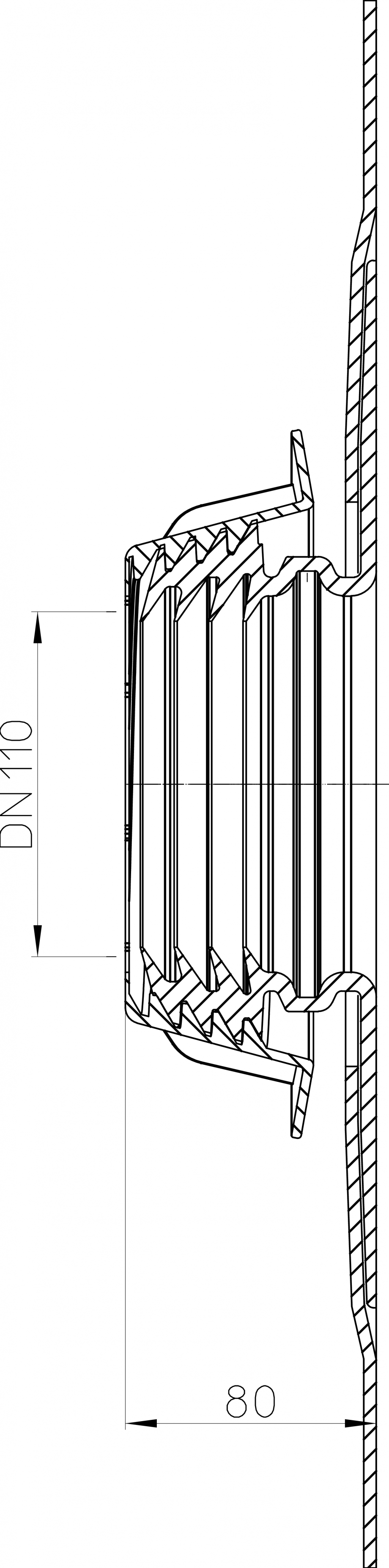 Pagina 1-Desen tehnic: Piesa de trecere prin perete etansa; d 110-115 mm - vedere laterala HL Hutterer & ...
