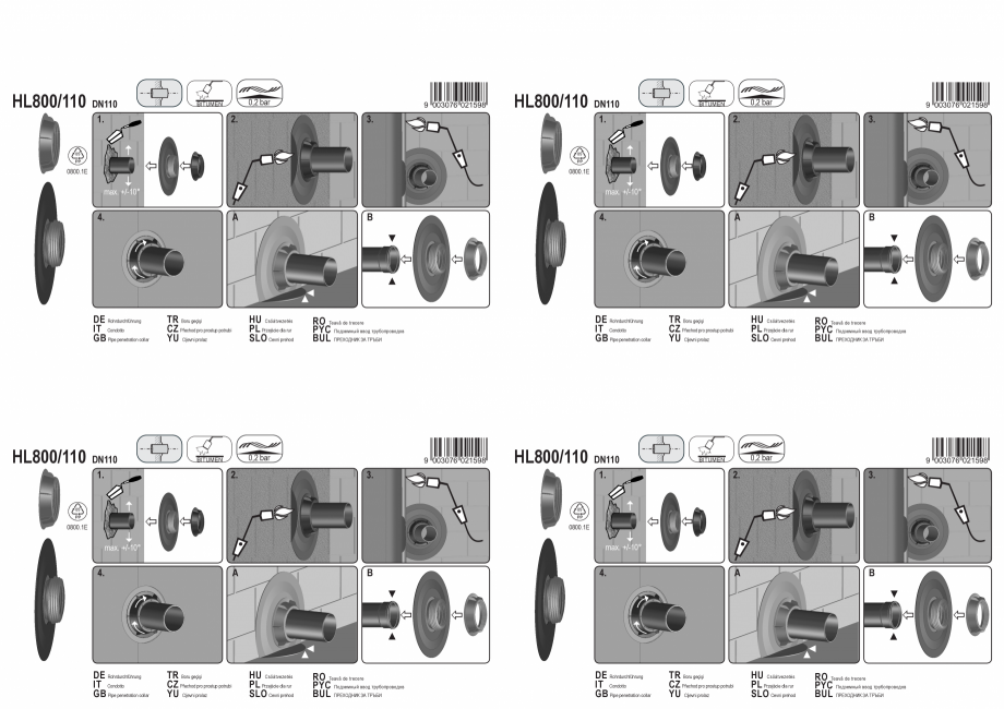 Pagina 1-Montajul piesei de trecere prin perete cu manseta din Bitum; d 110 mm HL Hutterer & Lechner...