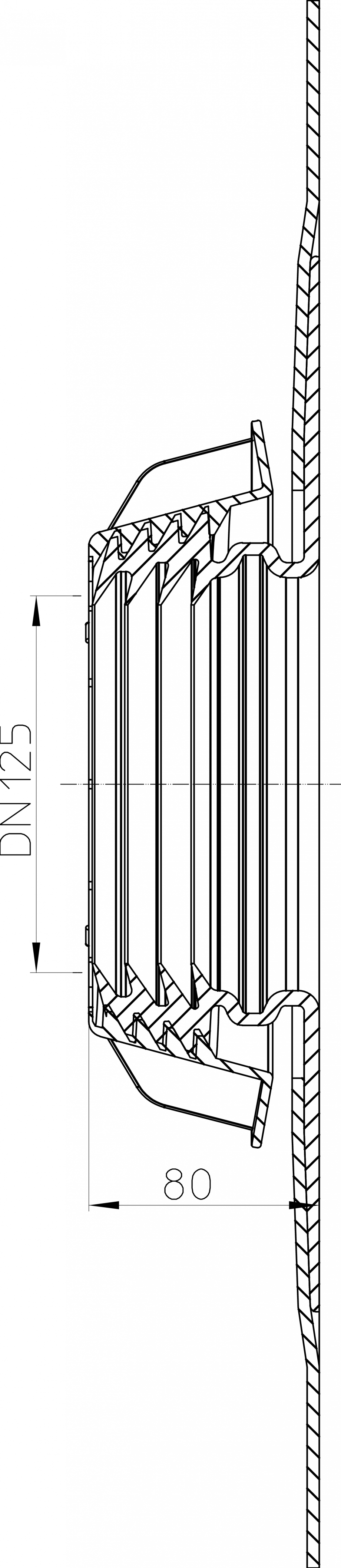 Pagina 1-Desen tehnic: Piesa de trecere prin perete etansa; d 125-130 mm - vedere laterala HL Hutterer & ...