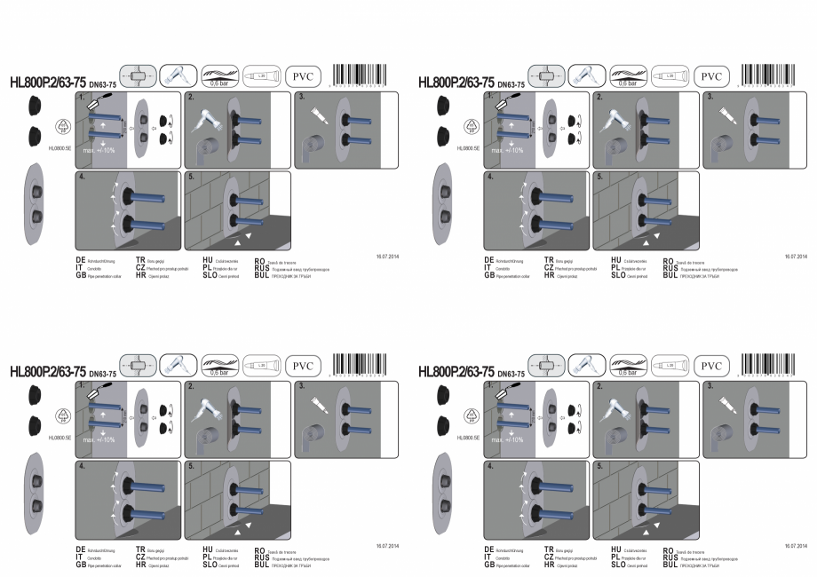 Pagina 1-Montajul piesei de trecere prin perete cu manseta din Bitum; d 63-75 mm HL Hutterer & Lechner...