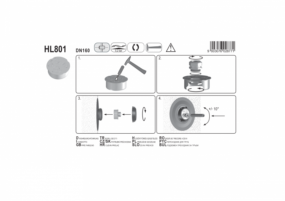Pagina 1-Montaj piesa de trecere multipla a tevilor prin perete HL Hutterer & Lechner HL801 Instructiuni ...