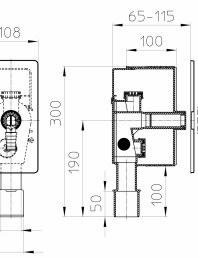 Desen tehnic - Sifon pentru masina de spalat DN40 50 cu racord pentru aerator - 110