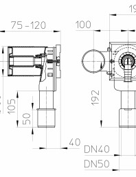 Desen tehnic - Sifon pentru masina de spalat DN40 50 cu racord la apa integrata si