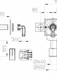Desen tehnic - Sifon pentru masina de spalat DN40 50 cu pregatire pentru garda de apa