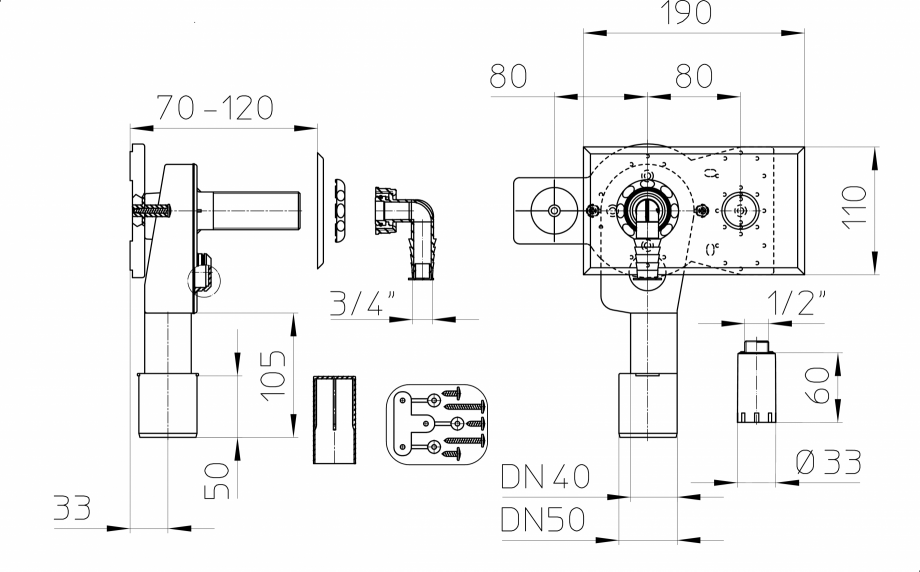 Pagina 1-Desen tehnic - Sifon pentru masina de spalat DN40/50 cu pregatire pentru garda de apa integrata -...